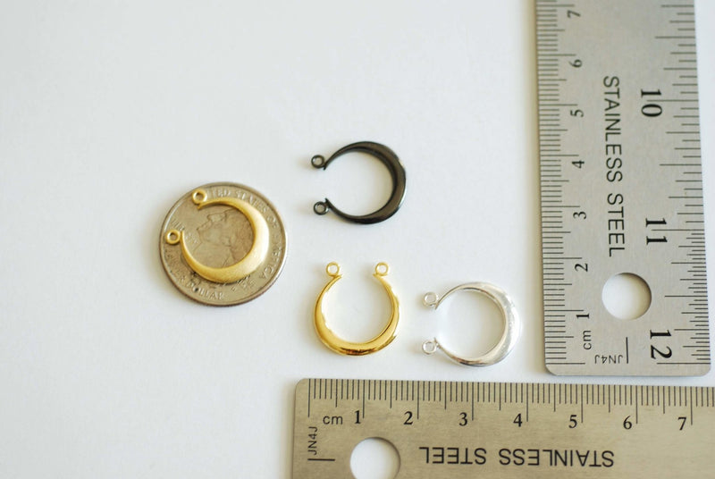Shiny Gold Crescent Moon Connector Charm- Half moon link spacer charm, horizontal 2 holes, curved moon, U Shaped, Gold Moon Charm, Bulk, 364 - HarperCrown