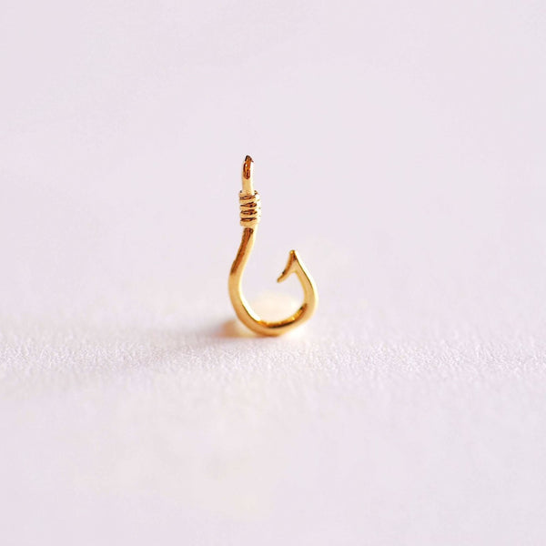 Shiny Gold Fish Hook Charm Pendant- Vermeil 22k Gold plated Sterling Silver, Fishing Hook, Nautical Charm, Fish Hook Connector, Anchor, 363