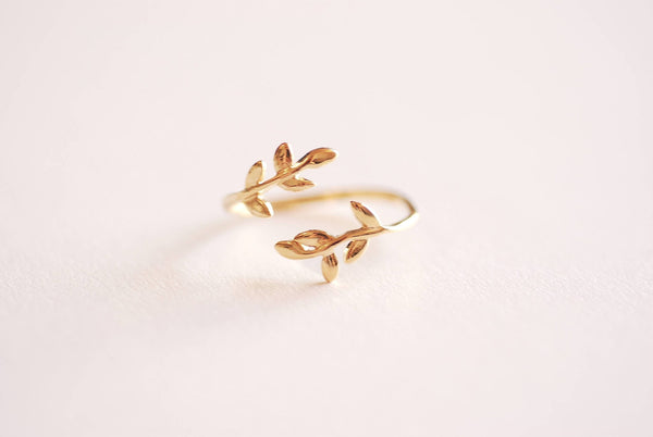 Shiny Gold Leaf Branch Ring, Gold Leaf Ring, Layering Ring, Vine Ring, Laurel Ring, Nature Jewelry, twig ring, branch ring, tree ring, - HarperCrown