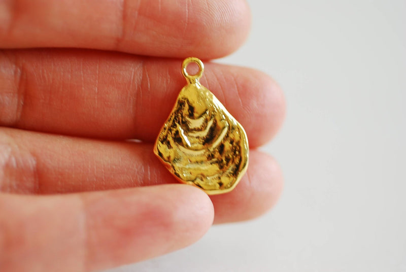 Shiny Gold Oyster Charm, Gold Seashell Charm, Shell Charm, Oyster Charm, Beach Charm, Clam Shell, Shell Charm, Mussel Shell, Ocean, 373 - HarperCrown