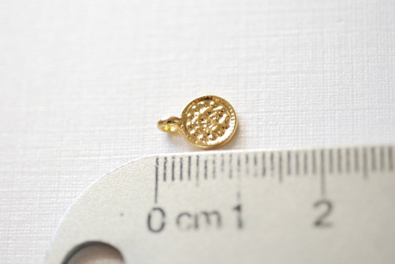 Shiny Gold small disc charm- Vermeil 22k Gold over Sterling Silver round disc charm , Small Gold Round Circle Charm, Vermeil Gold Round Disc - HarperCrown