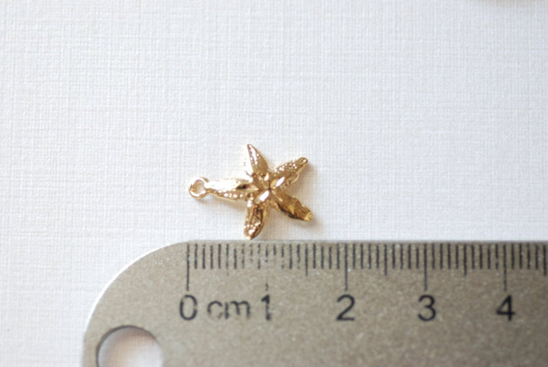 Shiny Gold Starfish Charm- 18k gold plated over sterling silver, gold starfish charm pendant, sea life charm, Gold Sea Shell Charm, 103 - HarperCrown