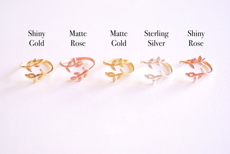 Shiny Pink Rose Gold Leaf Branch Ring, Leaf Ring, Layering Ring, Vine Ring, Laurel Ring, Nature Jewelry, twig ring, branch ring, tree ring, - HarperCrown