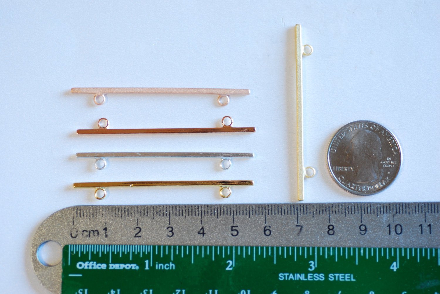 Shiny Pink Rose Gold Long Bar Connector Charm- 22k Gold Plated Sterling Silver, Vermeil Rose Gold Square Bar Connector, Skinny Thin Bar, 315 - HarperCrown