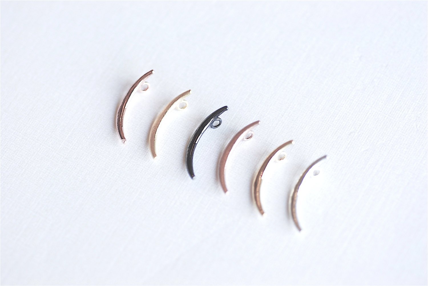 Shiny Pink Rose Gold Vermeil Crescent Moon Charm- 18k rose gold Sterling Silver thin skinny Moon Charm pendant, tusk, Half moon charm, 285 - HarperCrown