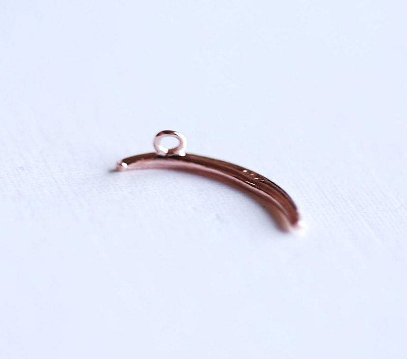 Shiny Pink Rose Gold Vermeil Crescent Moon Charm- 18k rose gold Sterling Silver thin skinny Moon Charm pendant, tusk, Half moon charm, 285 - HarperCrown