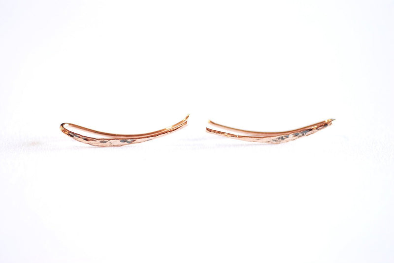 Shiny Pink Rose Gold Vermeil Ear Climber Earrings- 22k gold plated Sterling Silver Ear Crawlers, Earring Findings, Curved Bar Earrings, 304 - HarperCrown