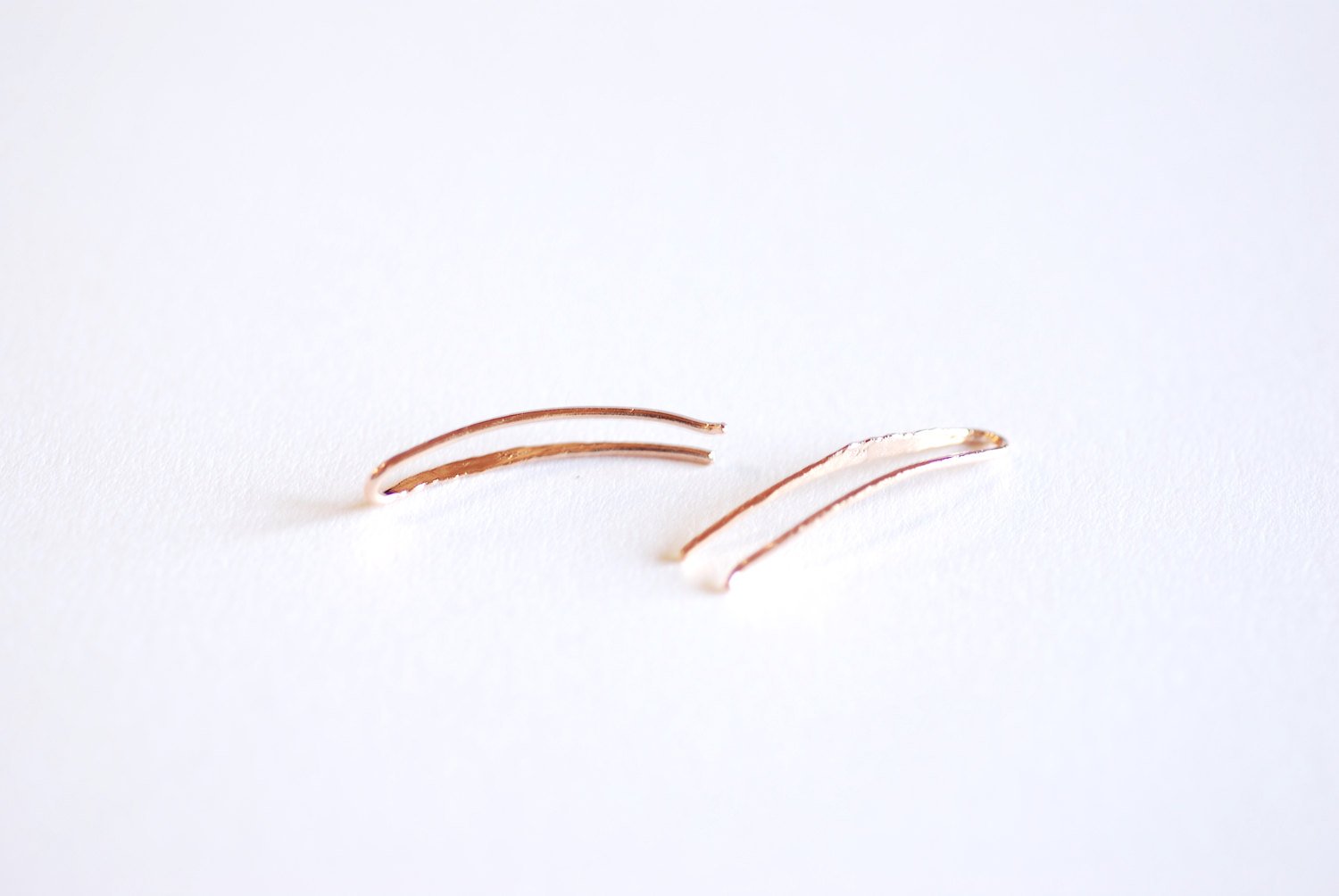Shiny Pink Rose Gold Vermeil Ear Climber Earrings- 22k gold plated Sterling Silver Ear Crawlers, Earring Findings, Curved Bar Earrings, 304 - HarperCrown