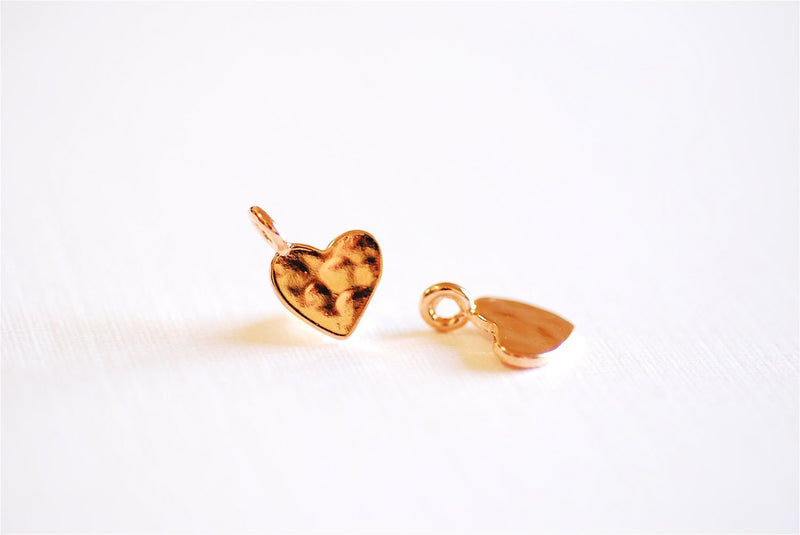 Shiny Pink Rose Gold Vermeil Hammered Heart Charm- 18k gold plated Sterling Silver Heart Charm Pendant, Gold Heart, Stamping Heart, 121 - HarperCrown