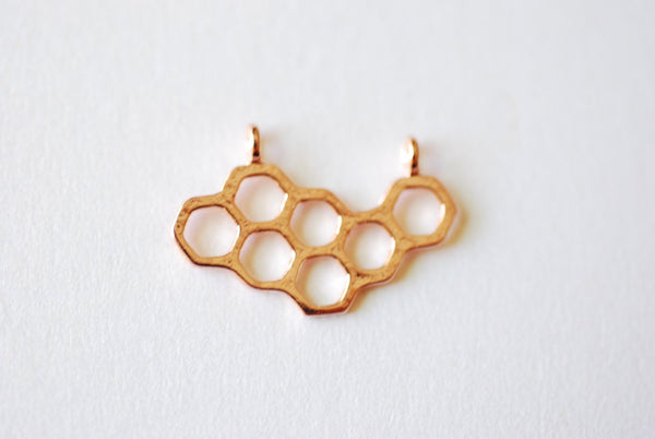 Shiny Pink Rose Gold Vermeil Honeycomb Charm- 18k gold plated over Sterling Silver Honeycomb, Rose Gold Hexagon, Pink beehive Charm, 241 - HarperCrown