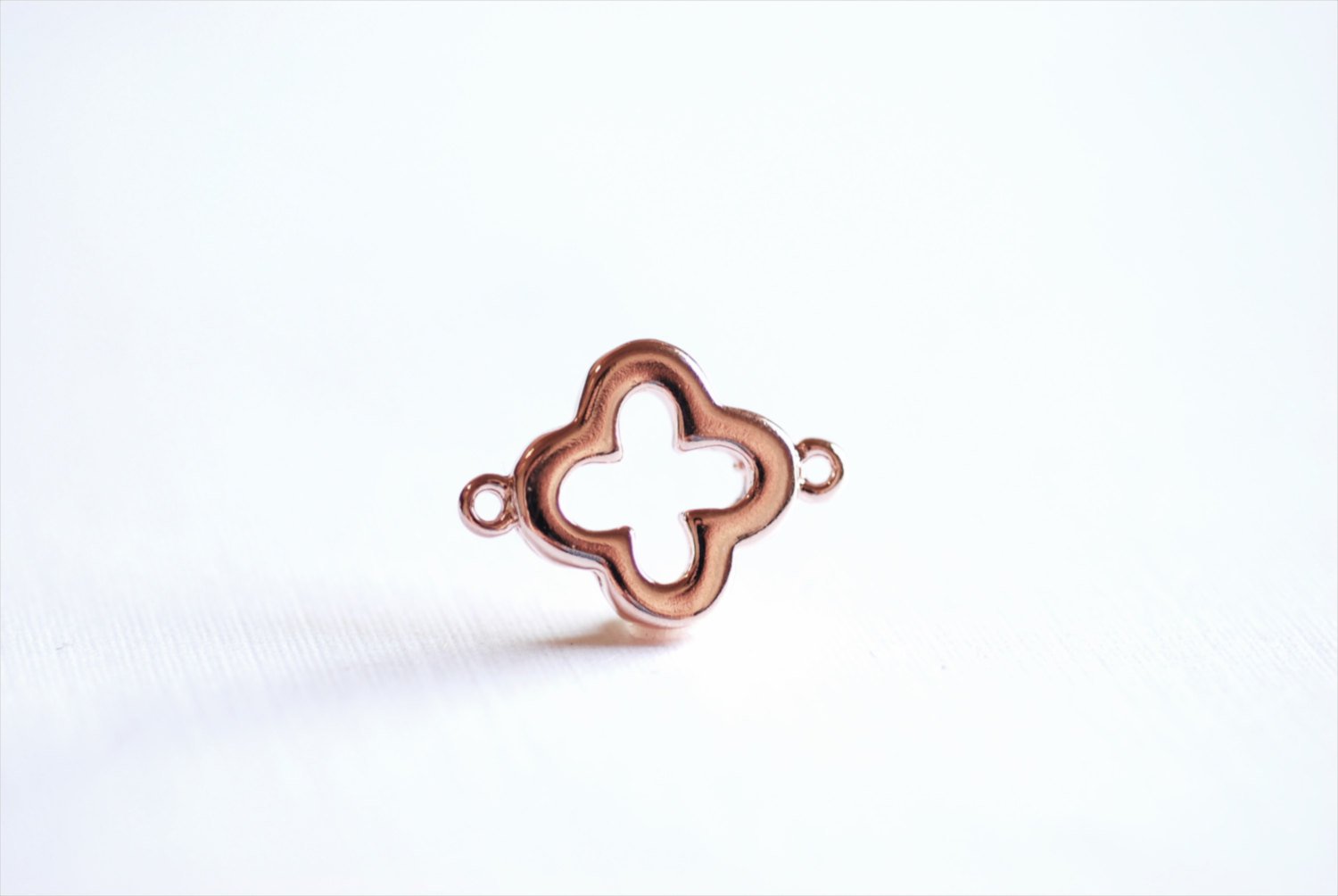 Shiny Pink Rose Gold Vermeil Quatrefoil Connector Charm, Rose Gold Clover Connector, gold four leaf quatrefoil clover connector link, 75 - HarperCrown