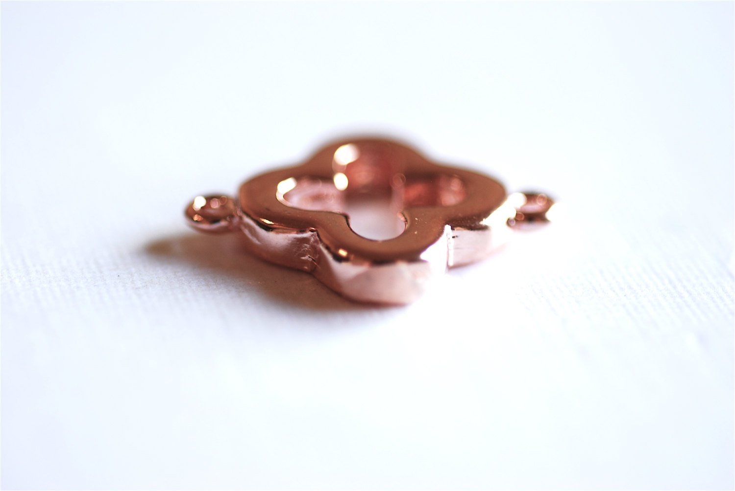 Shiny Pink Rose Gold Vermeil Quatrefoil Connector Charm, Rose Gold Clover Connector, gold four leaf quatrefoil clover connector link, 75 - HarperCrown