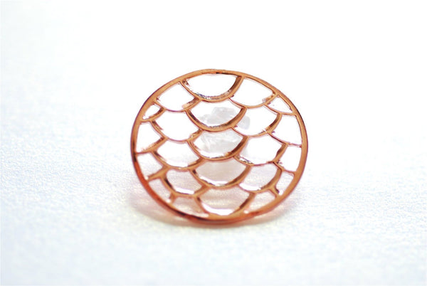 Shiny Pink Rose Gold Vermeil Round Filigree Charm Connector- 18k gold plated Sterling Silver, Gold Scales Charm, Gold Round Connector, 242 - HarperCrown