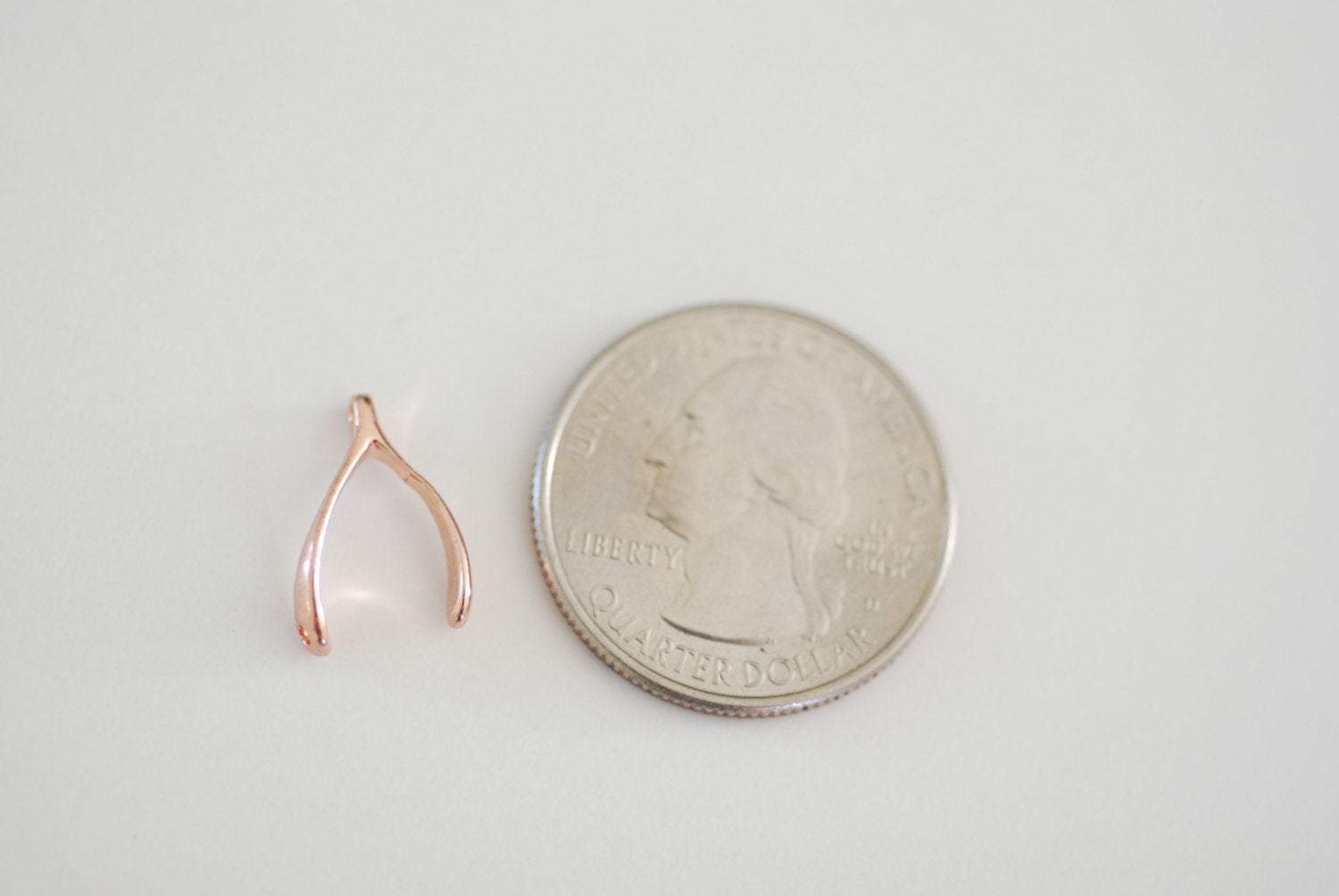 Shiny Pink Rose Gold Vermeil Wishbone Connector Charm- 18k gold over Sterling Silver Wishbone Connector Link Spacer, 2 holes wishbone, 13 - HarperCrown