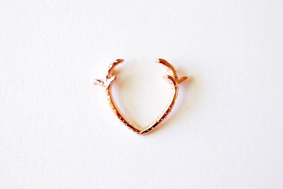 Shiny Pink Rose Vermeil Gold Deer Antler Charm- 18k gold plated over Sterling Silver Deer Antlers, Gold Dear Antler Connector Charm, 236 - HarperCrown