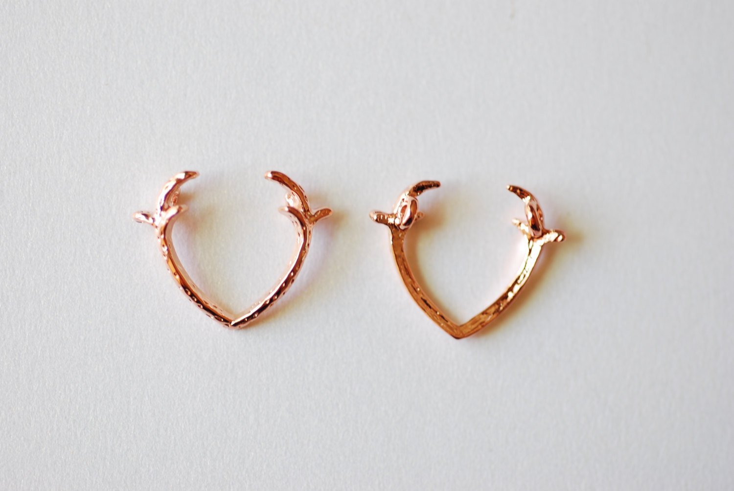 Shiny Pink Rose Vermeil Gold Deer Antler Charm- 18k gold plated over Sterling Silver Deer Antlers, Gold Dear Antler Connector Charm, 236 - HarperCrown