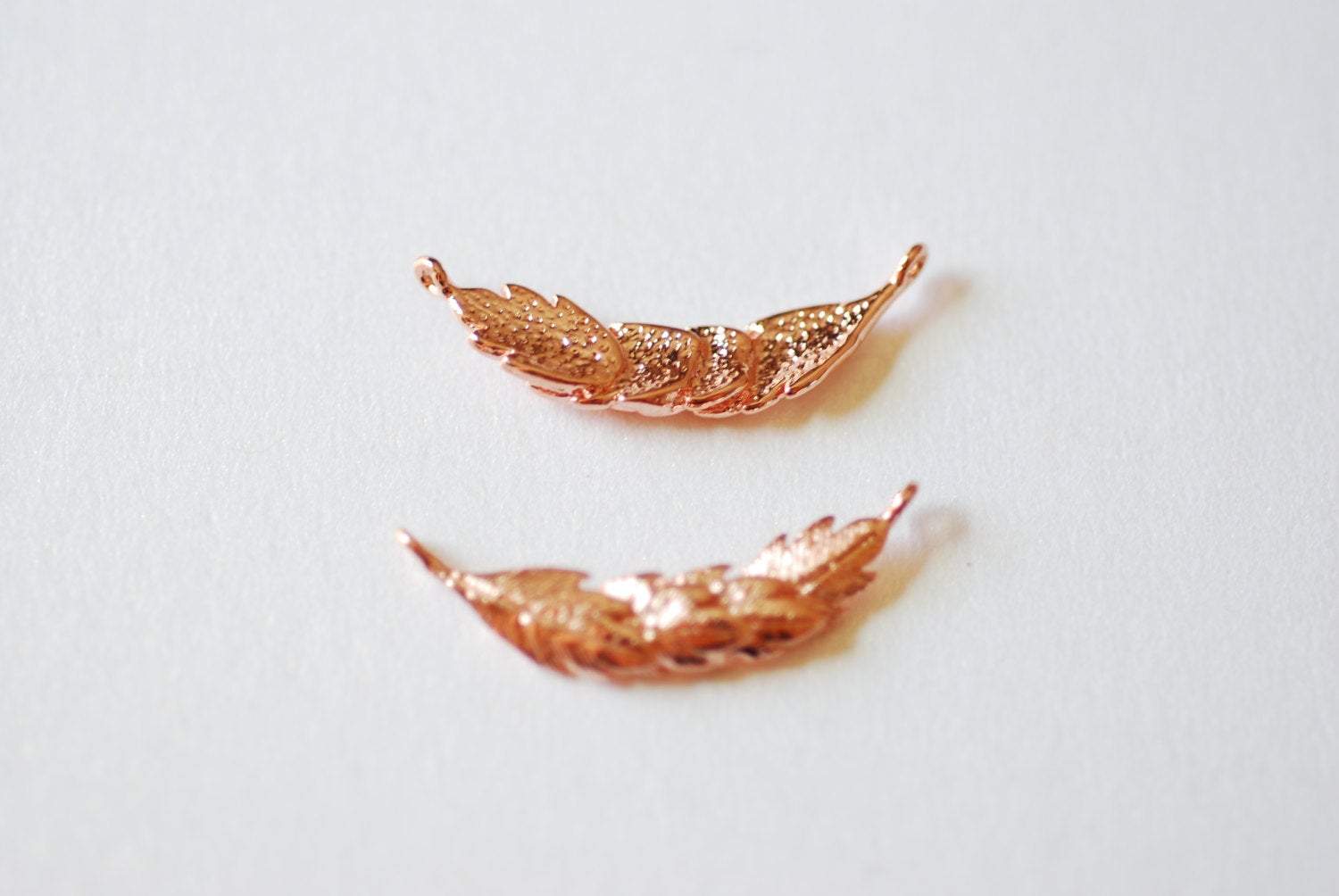 Shiny Pink Rose Vermeil Gold Feather Leaf Connector Charm- 18k gold plated over Sterling Silver Reef Charm, Link, Spacer, branch, tree, twig - HarperCrown