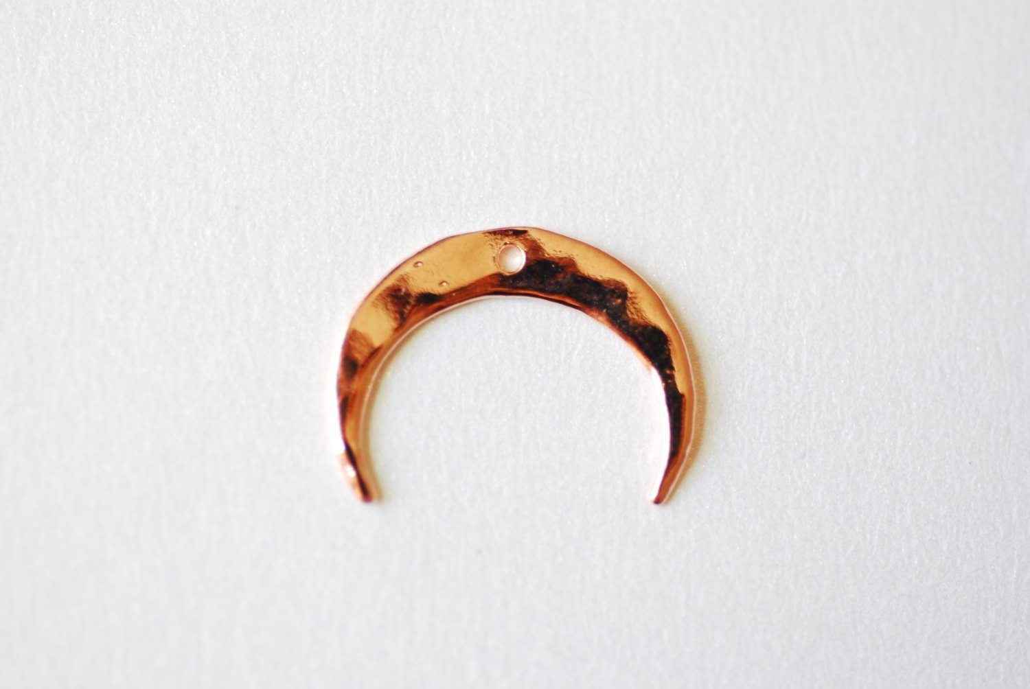Shiny Pink Rose Vermeil Gold Hammered Crescent Moon Charm Pendant- 18k gold plated over sterling Silver Half Moon, Double Horn Charm, 246 - HarperCrown
