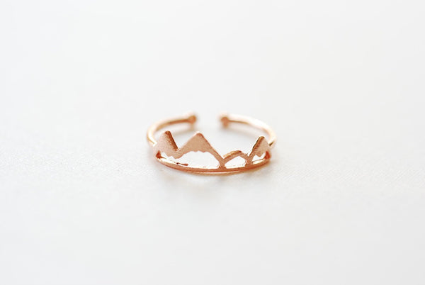 Shiny Pink Rose Vermeil Gold Mountain Adjustable Ring- 18k gold plated over Sterling Silver Adjustable Ring, Mountain Peak Range Ring, 262 - HarperCrown