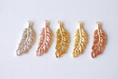 Shiny Rose Vermeil Gold Fern Feather Leaf Charm - 18k gold plated over Sterling Silver, Rose Gold Flower Leaf Charm, Gold Tree Branch Charm - HarperCrown