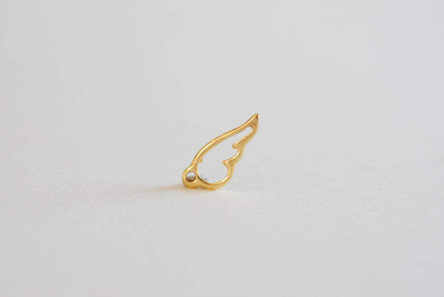 Shiny Vermeil Gold Angel Wing Charm- 18k gold plated over sterling silver, Tiny Angel Wing Charm, Gold Angel Wing, Bird Wing Charm - HarperCrown