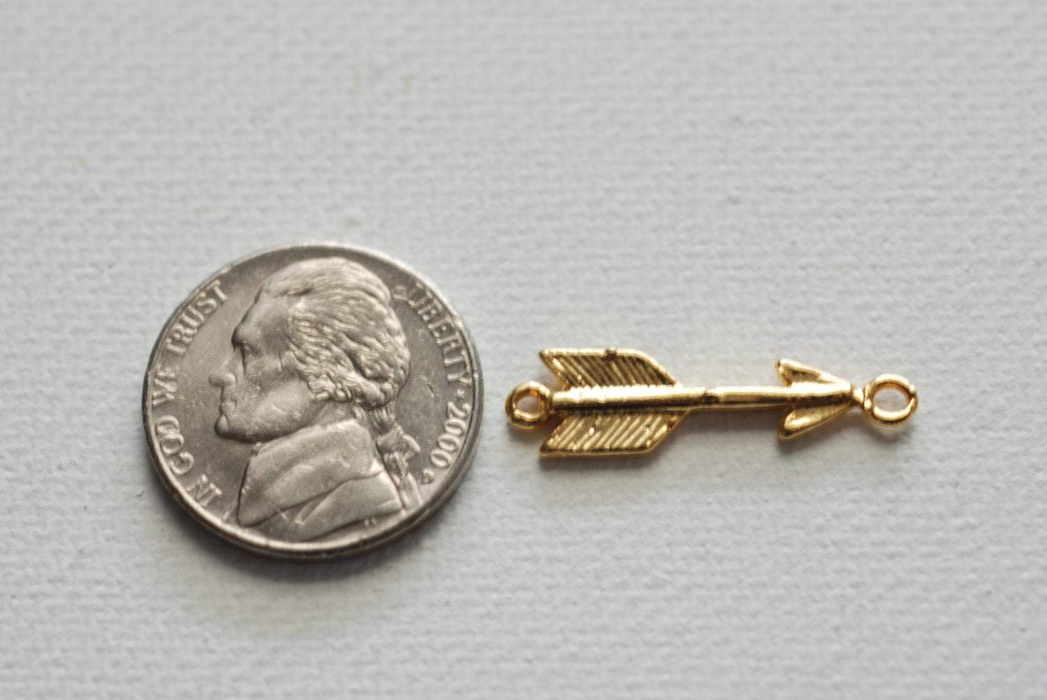 Shiny Vermeil Gold Arrow Connector Charm- 18k gold plated over Sterling Silver Arrow Charm, Gold Arrow Connector Link Spacer, Arrowhead - HarperCrown