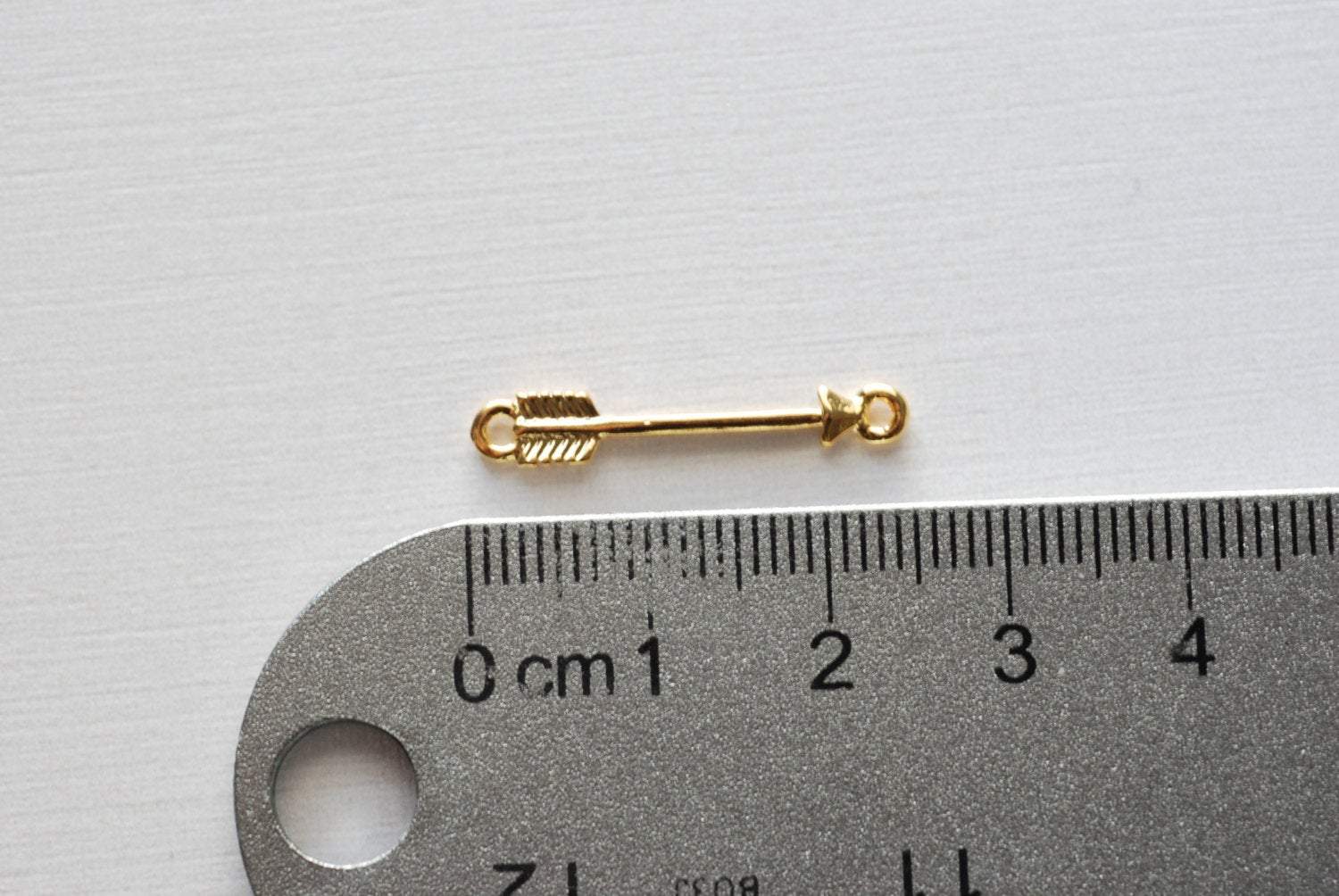 Shiny Vermeil Gold Arrow Connector Charm- 18k gold plated over Sterling Silver Arrow, Gold Arrowhead Charm, Gold Arrow Tip Charm Pendant - HarperCrown