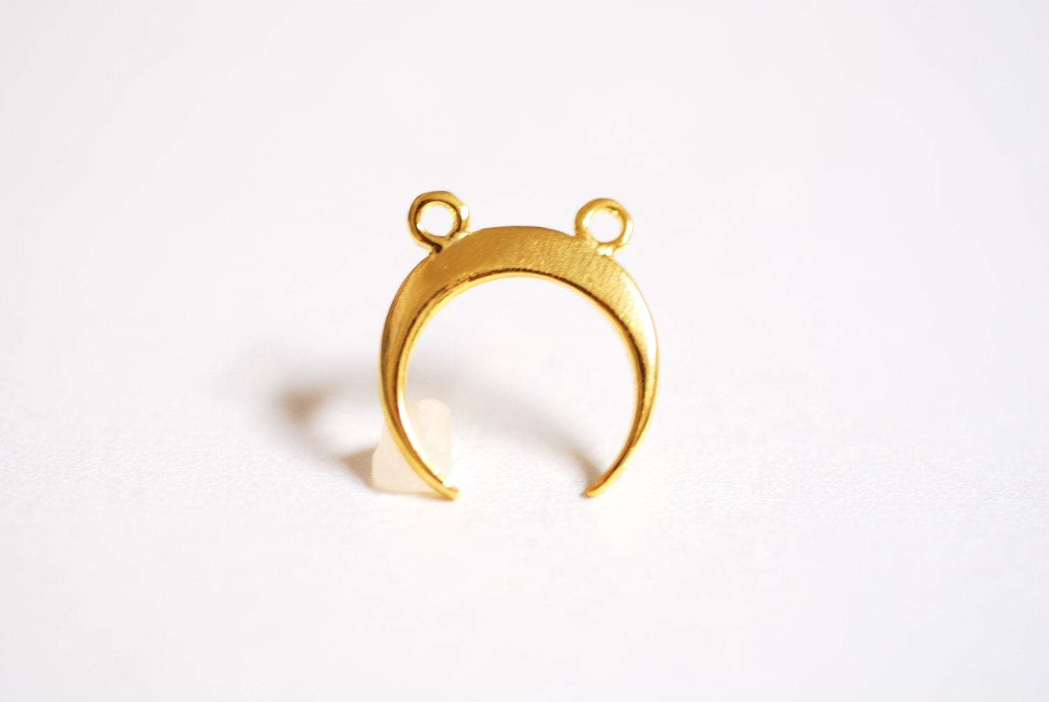 Shiny Vermeil Gold Crescent Moon Charm Pendant- 18k gold plated Sterling Silver, Double Horn, Gold Half Moon, Ellipse, Double Bail, 278 - HarperCrown