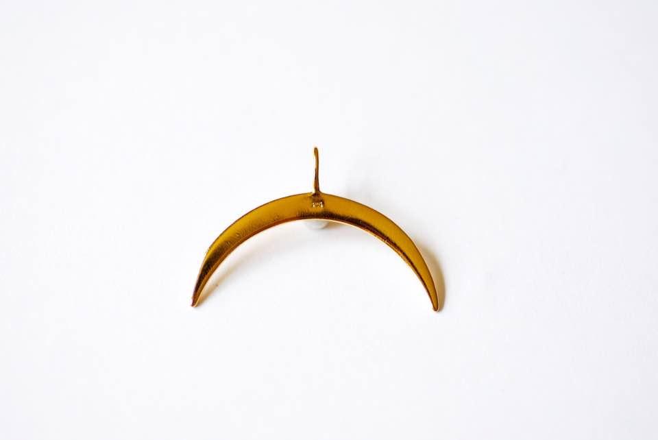 Shiny Vermeil Gold Crescent Moon Charm Pendant, 18k gold plated Sterling Silver, Half Moon Charm, Gold Double Horn Pendant, Gold Tusk, 224 - HarperCrown