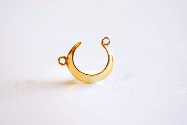 Shiny Vermeil Gold Crescent Moon Connector Charm- 22k gold plated Sterling Silver, Gold Moon Charm Pendant, Moon Connector Link Spacer, 323 - HarperCrown
