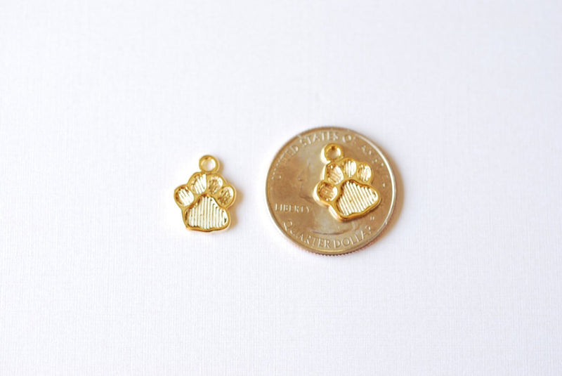 Shiny Vermeil Gold Dog Paw Foot Print Charm- 18k gold plated over sterling silver dog paw, gold doggy paw charm pendant, gold dog tag, 206 - HarperCrown