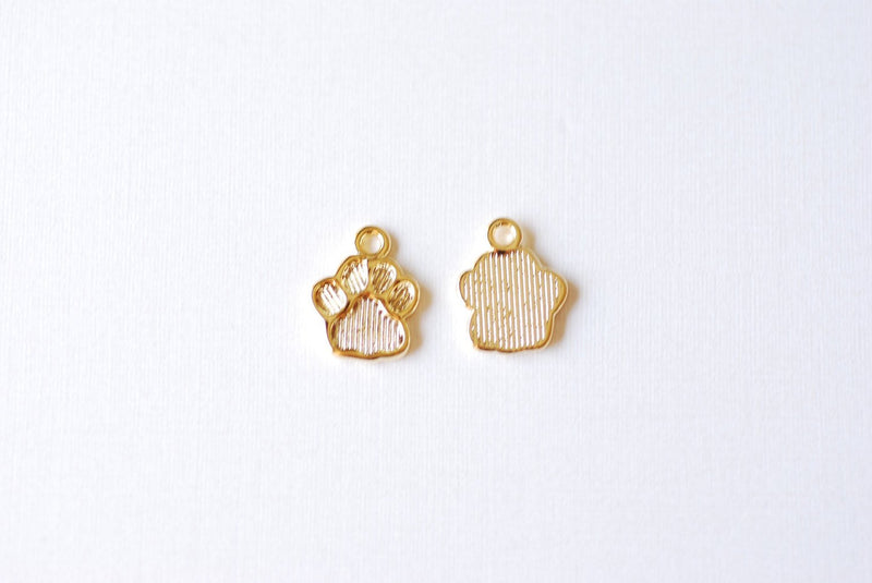 Shiny Vermeil Gold Dog Paw Foot Print Charm- 18k gold plated over sterling silver dog paw, gold doggy paw charm pendant, gold dog tag, 206 - HarperCrown