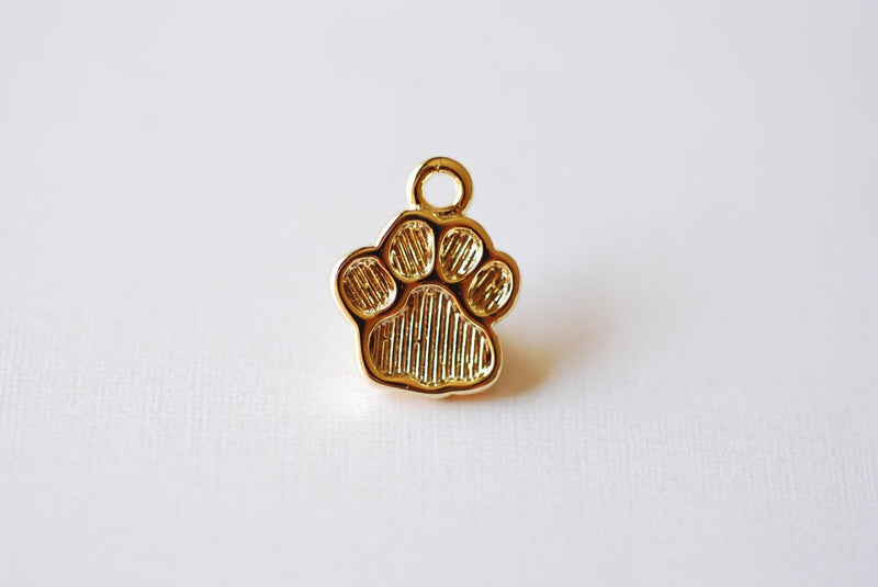Shiny Vermeil Gold Dog Paw Foot Print Charm- 18k gold plated over sterling silver dog paw, gold doggy paw charm pendant, gold dog tag, 206 - HarperCrown