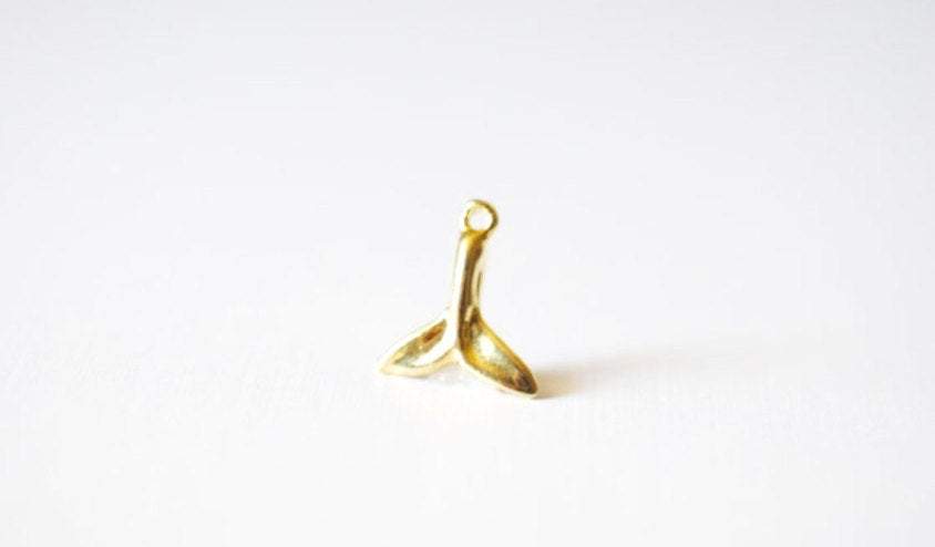 Shiny Vermeil Gold Dolphin Fin Tail Charm - 18k gold plated over sterling silver, shiny gold Dolphin tail, gold whale tail, beach charms,106 - HarperCrown