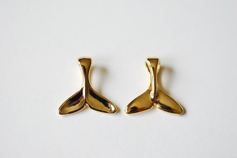 Shiny Vermeil Gold Dolphin Whale Tail- 18k gold plated over Sterling Silver, Gold Dolphin Fin Tail Charm, yellow whale tail charm, 211 - HarperCrown