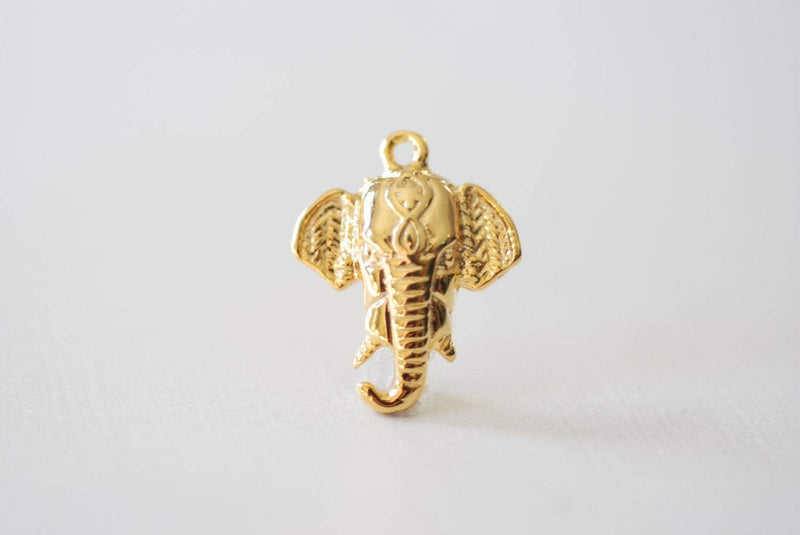 Shiny Vermeil Gold Elephant Head Charm - 18k gold plated over 925 sterling silver, animal pendant, lucky elephant charm, Animal Charm, 139 - HarperCrown