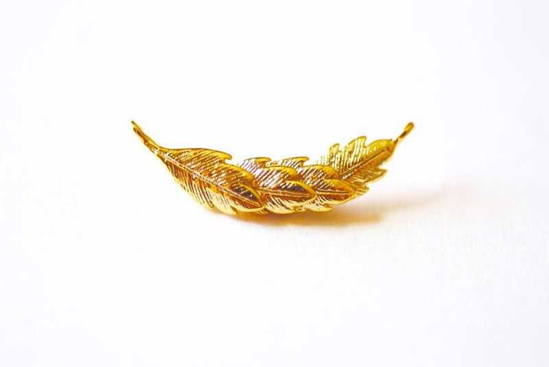 Shiny Vermeil Gold Feather Leaf Connector Charm-18k gold plated over Sterling Silver Reef Charm, Gold Reef Charm, Link, Spacer, branch, tree - HarperCrown