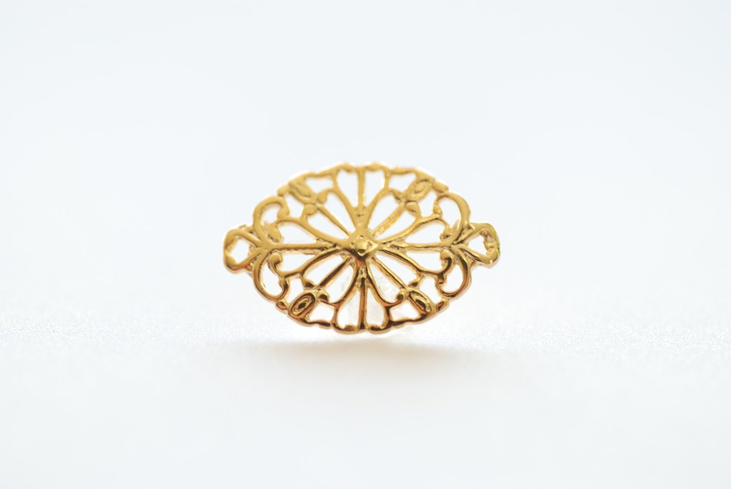 Shiny Vermeil Gold Filigree Flower Connector Charm- 18k gold plated over 925 Silver, vermeil oval round connector link spacer, 90 - HarperCrown
