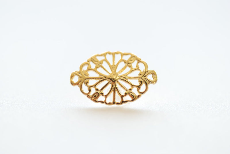 Shiny Vermeil Gold Filigree Flower Connector Charm- 18k gold plated over 925 Silver, vermeil oval round connector link spacer, 90 - HarperCrown
