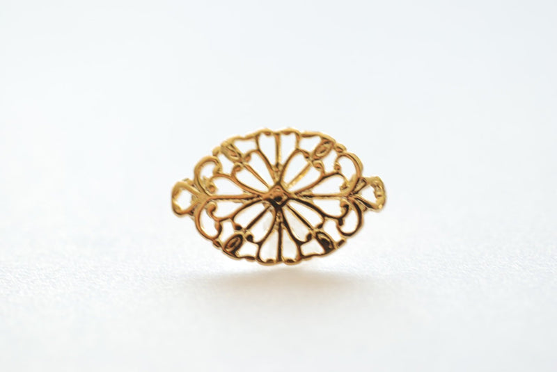 Shiny Vermeil Gold Filigree Flower Connector Charm- 18k gold plated over 925 Silver, vermeil oval round connector link spacer, 90 - HarperCrown