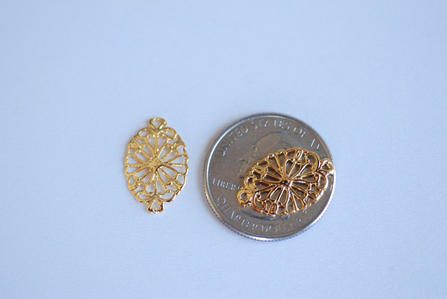 Shiny Vermeil Gold Filigree Flower Connector Charm- 18k gold plated over 925 Silver, vermeil oval round connector link spacer, 90 - HarperCrown