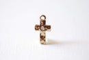 Shiny Vermeil Gold Hammered Cross- 18k gold plated over Sterling Silver, Vermeil Cross Charm, Gold Cross Pendant, Gold Cross Charm with cz - HarperCrown