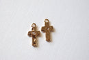 Shiny Vermeil Gold Hammered Cross- 18k gold plated over Sterling Silver, Vermeil Cross Charm, Gold Cross Pendant, Gold Cross Charm with cz - HarperCrown