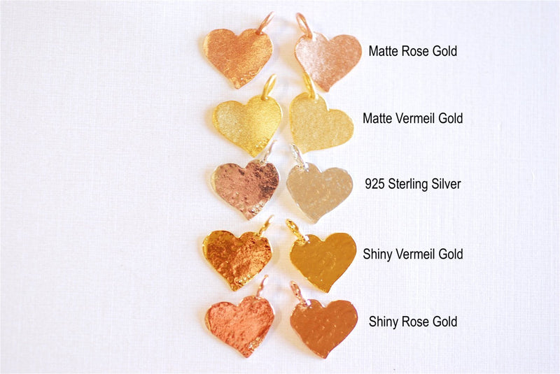 Shiny Vermeil Gold Hammered Heart Charm- 18k gold plated Sterling Silver Heart Charm Pendant, Gold Flat Heart, Stamping Heart, Curvy, 277 - HarperCrown
