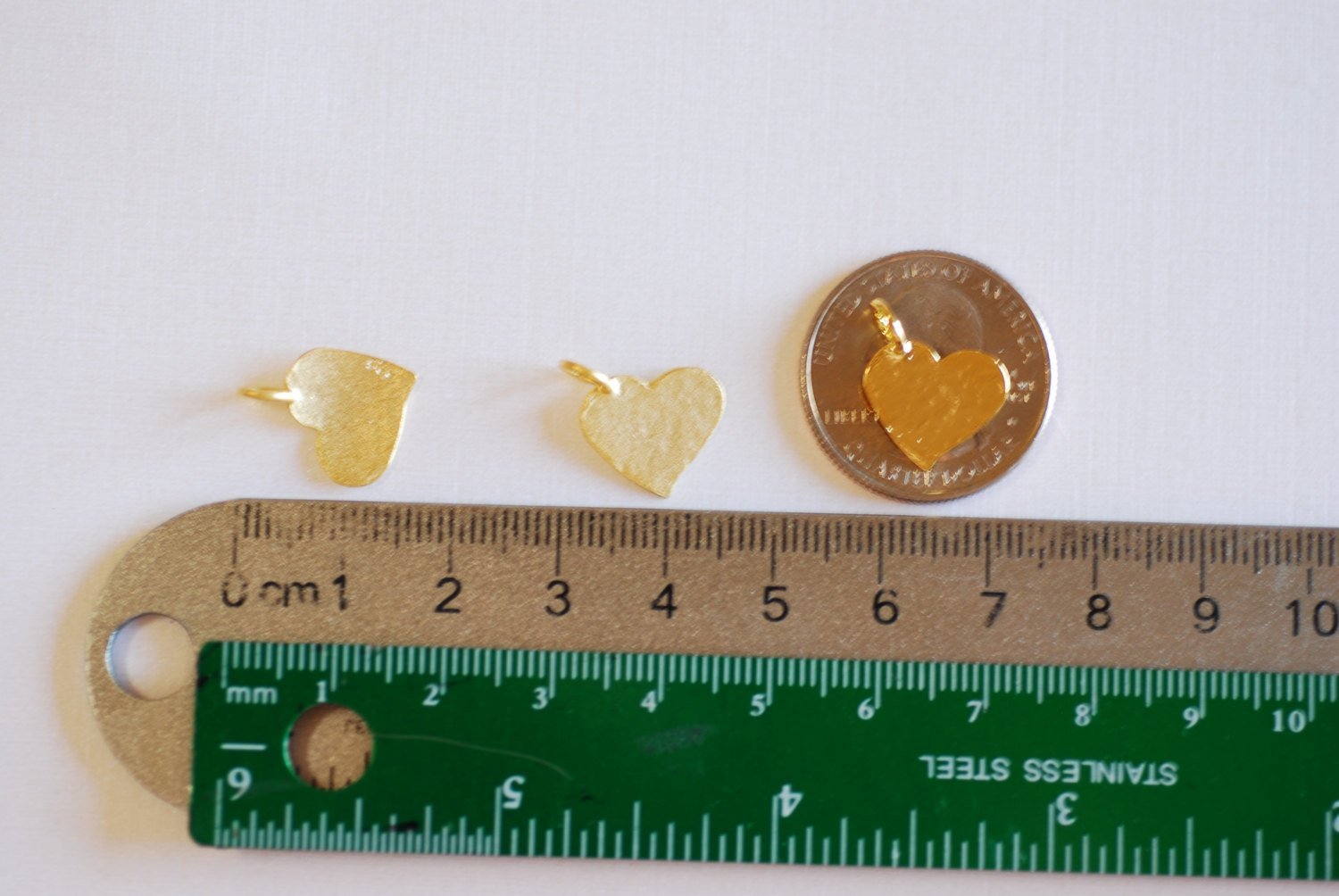 Shiny Vermeil Gold Hammered Heart Charm- 18k gold plated Sterling Silver Heart Charm Pendant, Gold Flat Heart, Stamping Heart, Curvy, 277 - HarperCrown