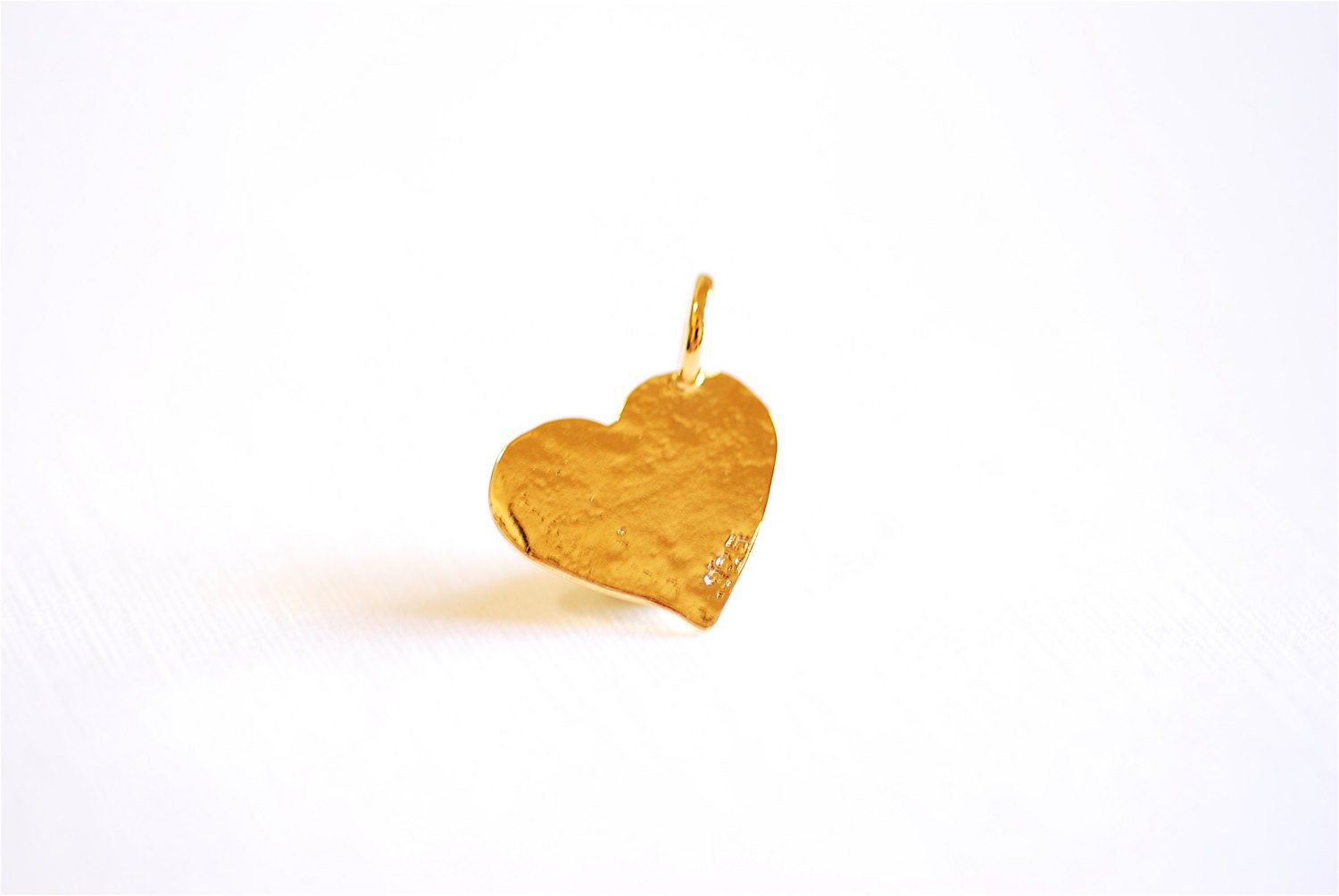 Shiny Vermeil Gold Hammered Heart Charm- 18k gold plated Sterling Silver Heart Charm Pendant, Gold Flat Heart, Stamping Heart, Curvy, 277 - HarperCrown