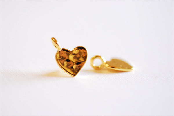 Shiny Vermeil Gold Hammered Heart Charm- 18k gold plated Sterling Silver Heart Charm Pendant, Gold Heart, Stamping Heart, Dangle Heart, 121 - HarperCrown