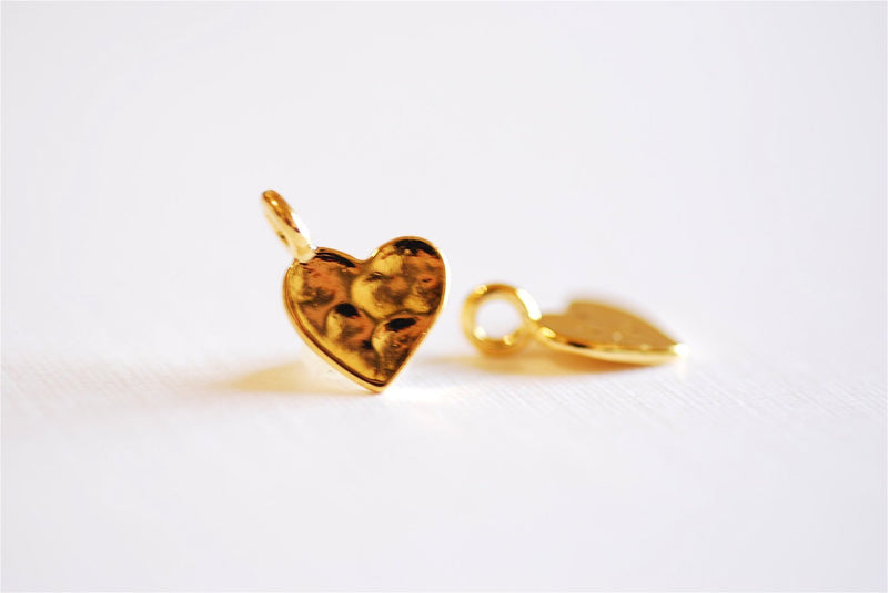 Shiny Vermeil Gold Hammered Heart Charm- 18k gold plated Sterling Silver Heart Charm Pendant, Gold Heart, Stamping Heart, Dangle Heart, 121 - HarperCrown