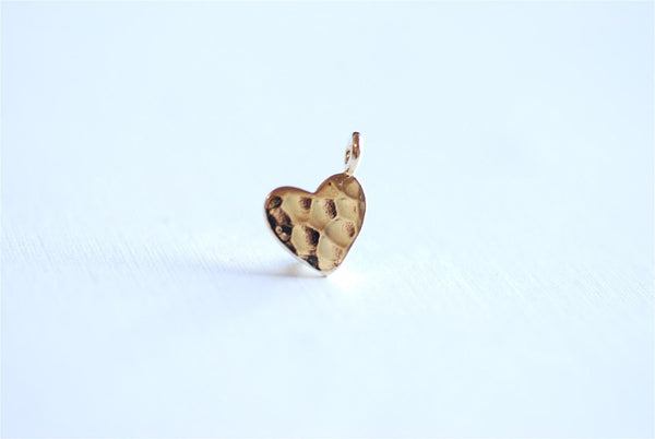 Shiny Vermeil Gold Hammered Heart Charm- 22k gold plated Sterling Silver Heart Charm Pendant, Gold Heart, Stamping Heart, Dangle Heart, - HarperCrown
