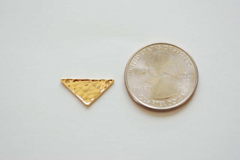 Shiny Vermeil Gold Hammered Triangle Connector Charm - 18k gold plated over sterling silver, textured flat isosceles pendant, Geometric - HarperCrown